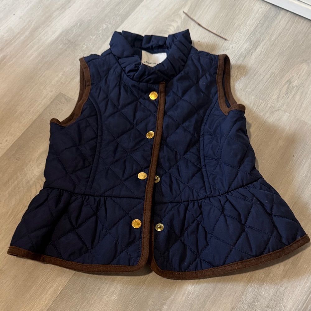 Janie and Jack Navy Quilted Peplum Vest with Brown Trim